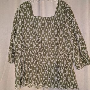 Hayden Olive Green Blouse with White Lace